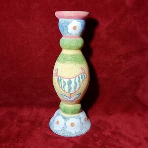 Vintage Hand Painted Ceramic Candle Holder Cute Bird Design 10"